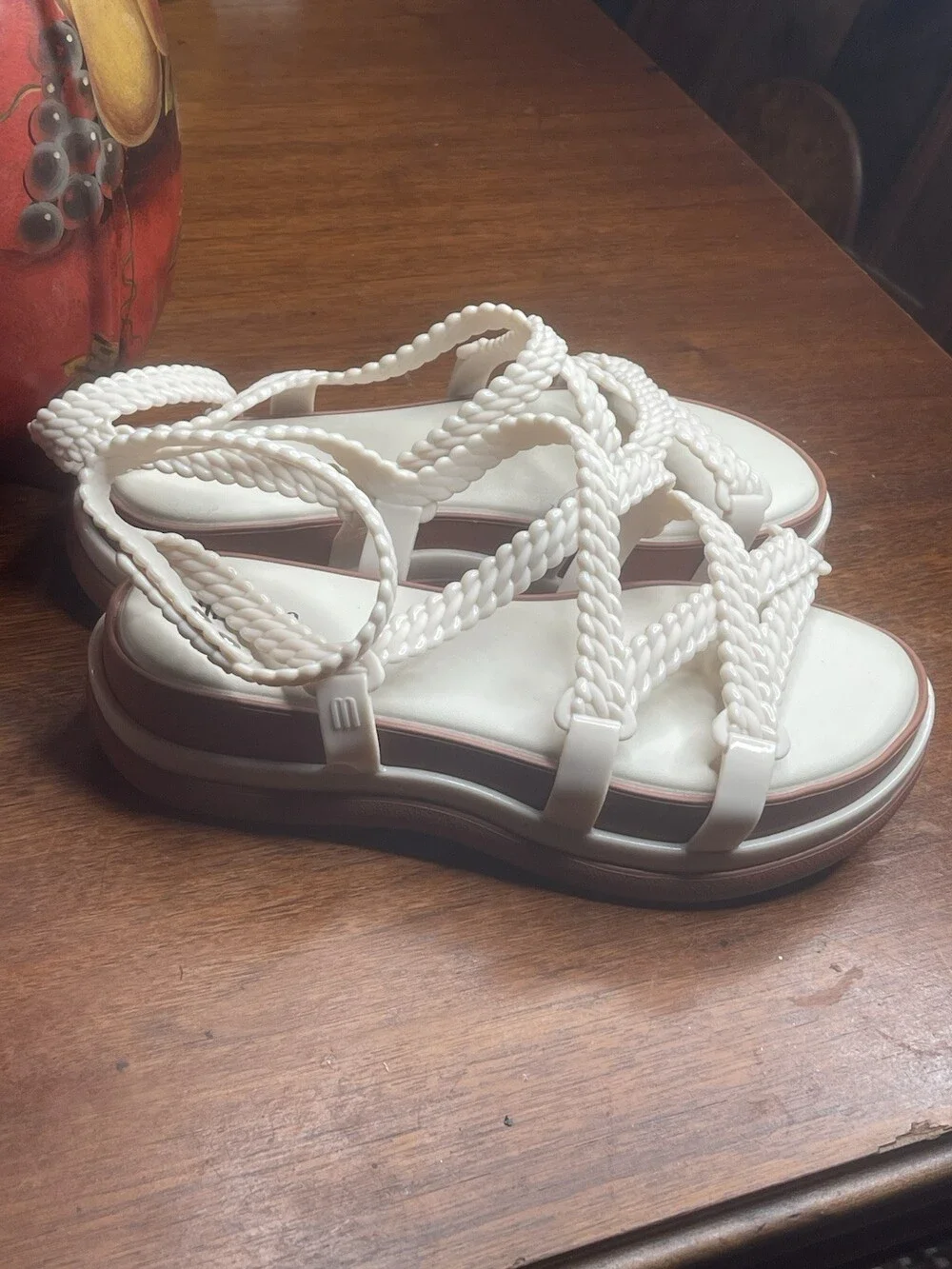 Melissa NEW Anthropologie Buzios Braided Platform Ivory Ankle Strap Strappy Sz 8